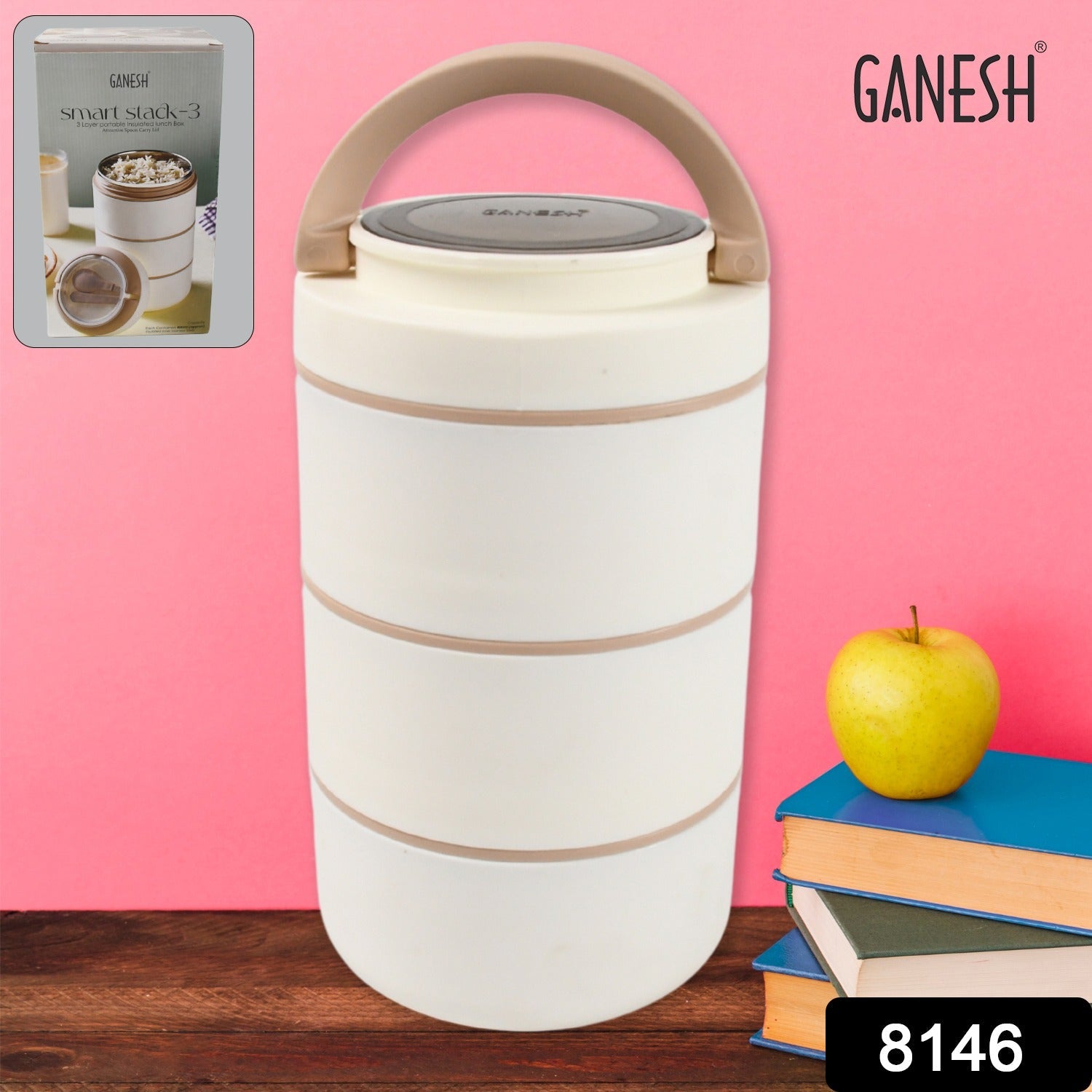 Ganesh Smart Stack 3 Layer Portable Lunch Box Stainless Steel Airtight Leak-Proof Lunch Box for Office, School, Picnic: Color May Vary (3 Layer) Ganesh Smart Stack 3 Layer Portable Lunch Box Stainless Steel Airtight Leak-Proof Lunch Box for Office, School, Picnic: Color May Vary (3 Layer)